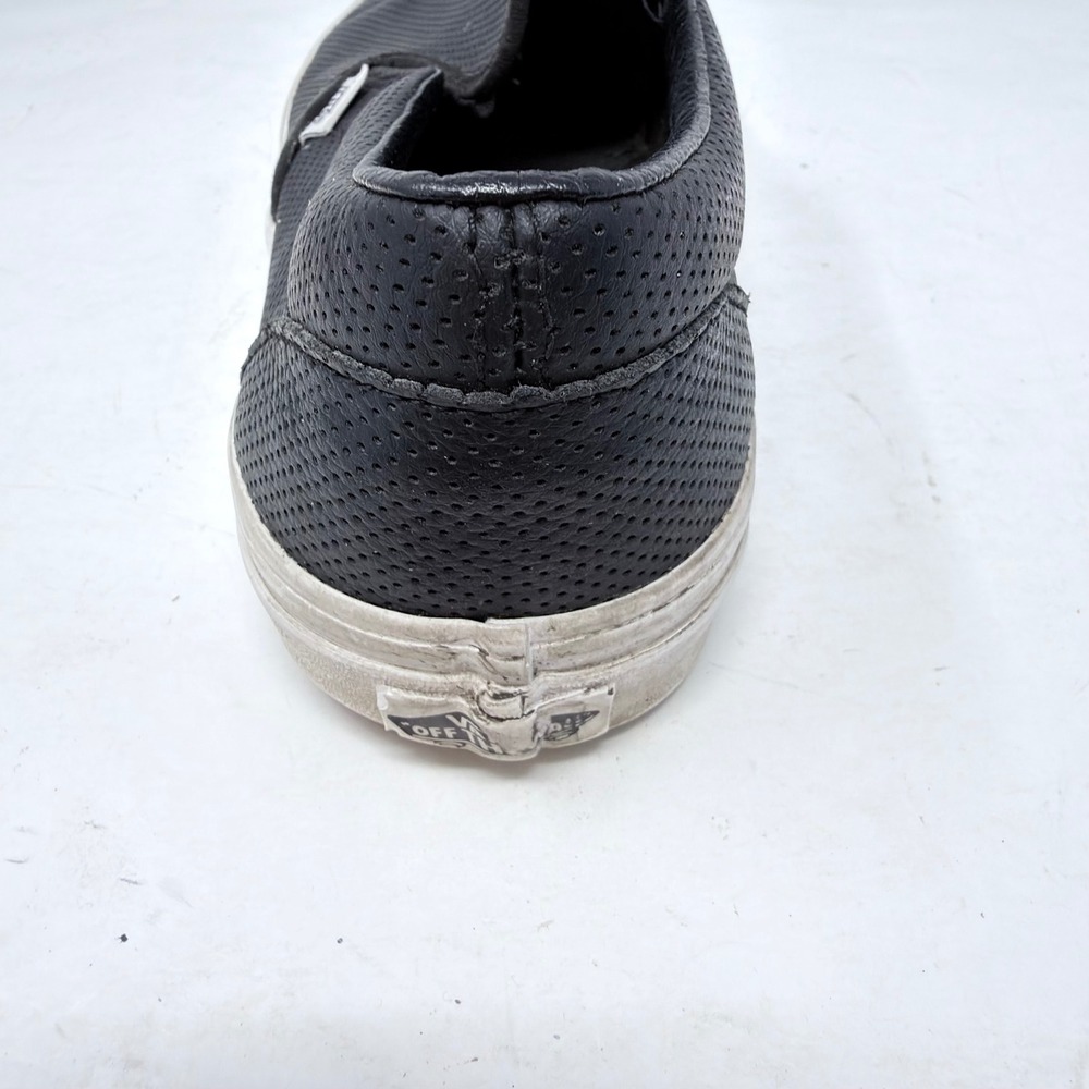 Vans Classic Slip On Shoes Black Perforated Leather Mens 9.5 Womens 11 Sneakers - Picture 4 of 14